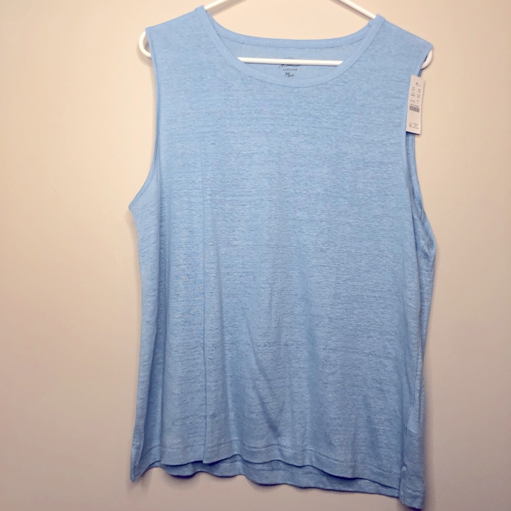 NWT J Crew Tank Linen Blue Mist Sz Large